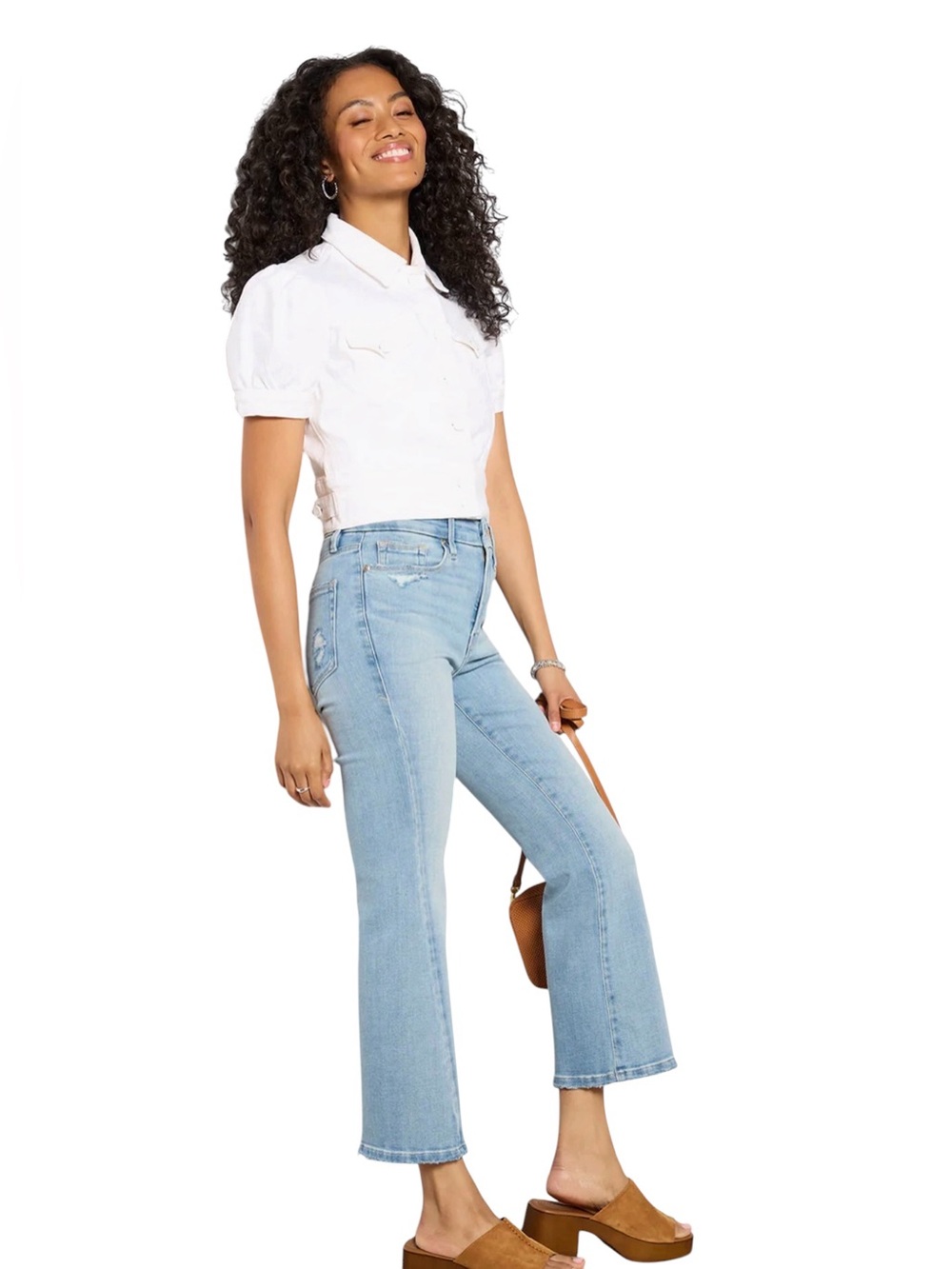 PAIGE THE KENDRA Short Sleeve Crop Denim Jacket.